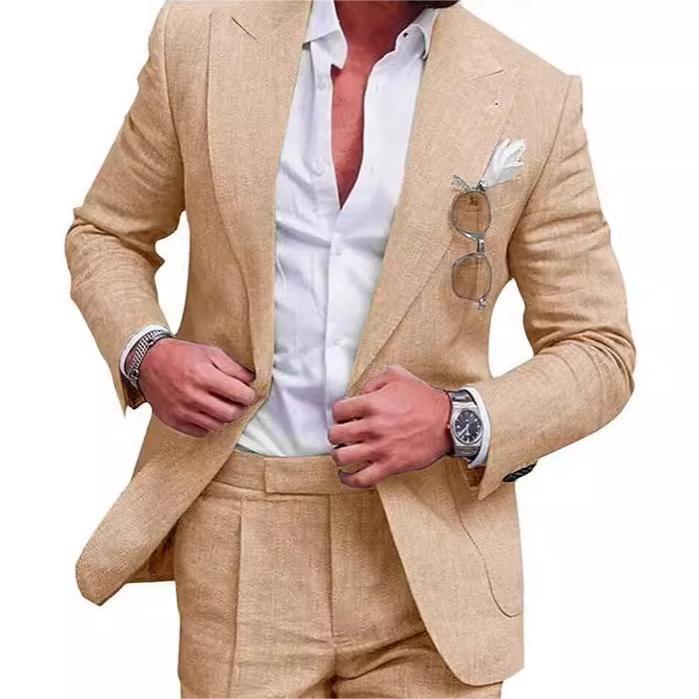 Men’s Slim Fit One-Button Solid Color Suit - Two-Piece Set