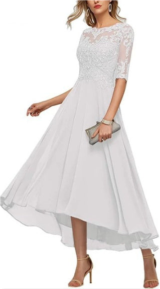 Lace Applique Half Sleeve Formal Party Dress