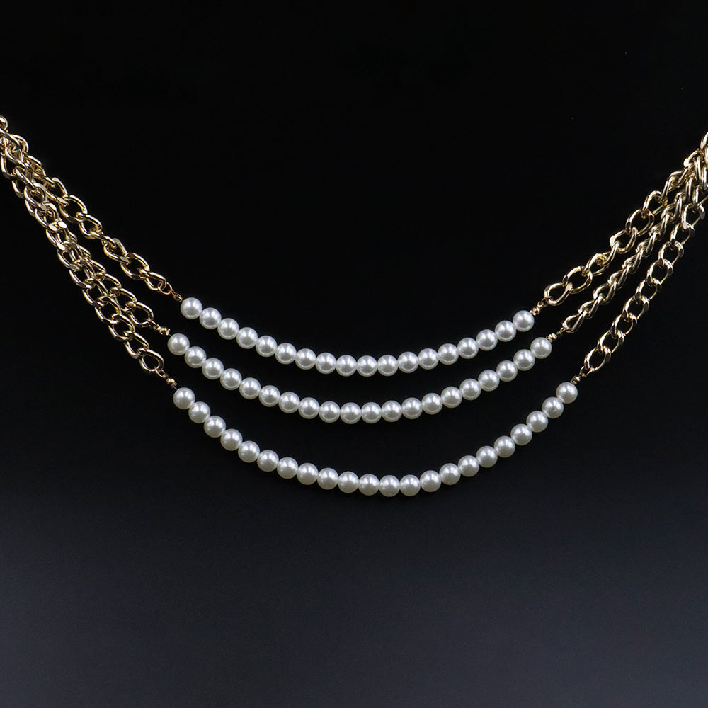 Elegant Waist Chain with Three-Layer Pearl Detail - Versatile Belt for Dresses and Shirts