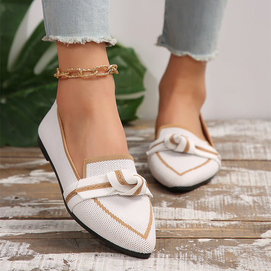 Pointed Toe Bow Flat Shoes For Women - Breathable Shoes