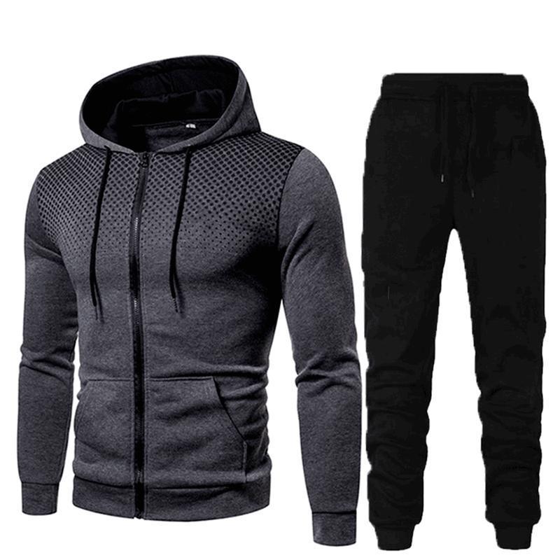 Sports Fitness Men's Suit for Autumn and Winter: Cotton Blend with 85% Polyester