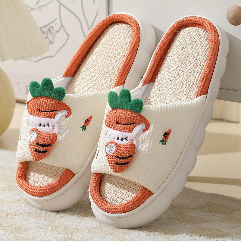 dorable Carrot Rabbit Linen Slippers - Non-Slip Indoor Shoes for Couples