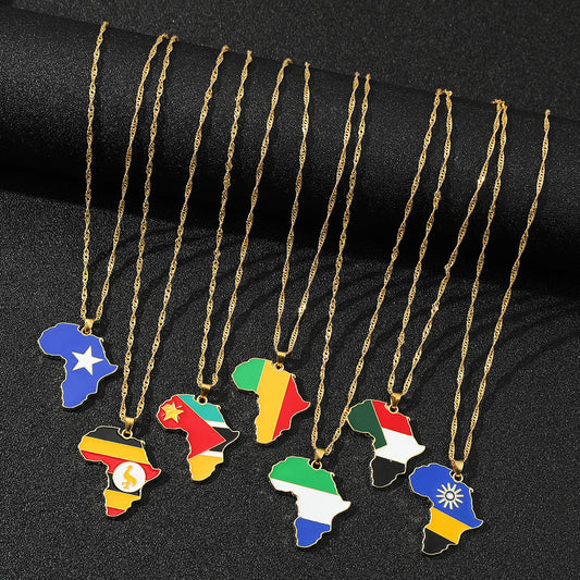 Fashion Map African Pendant Necklace: Electroplated Alloy in Various Colors