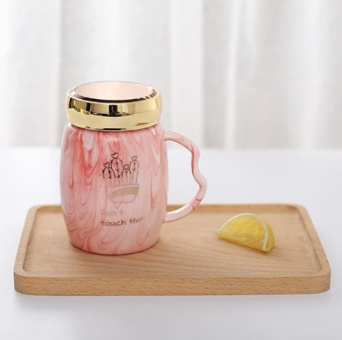 Marbling Ceramic Mug with Lid: Stylish Drinkware for Office and Home Use