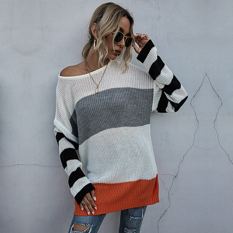 Women’s Striped Round Neck Knit Sweater - Cozy and Stylish