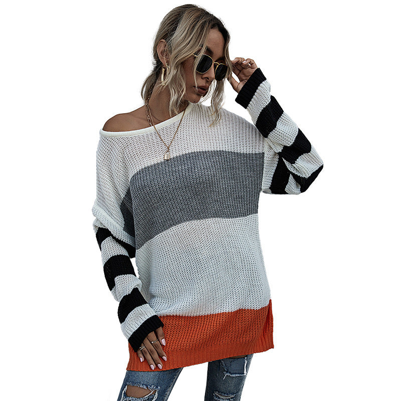 Women’s Striped Round Neck Knit Sweater - Cozy and Stylish