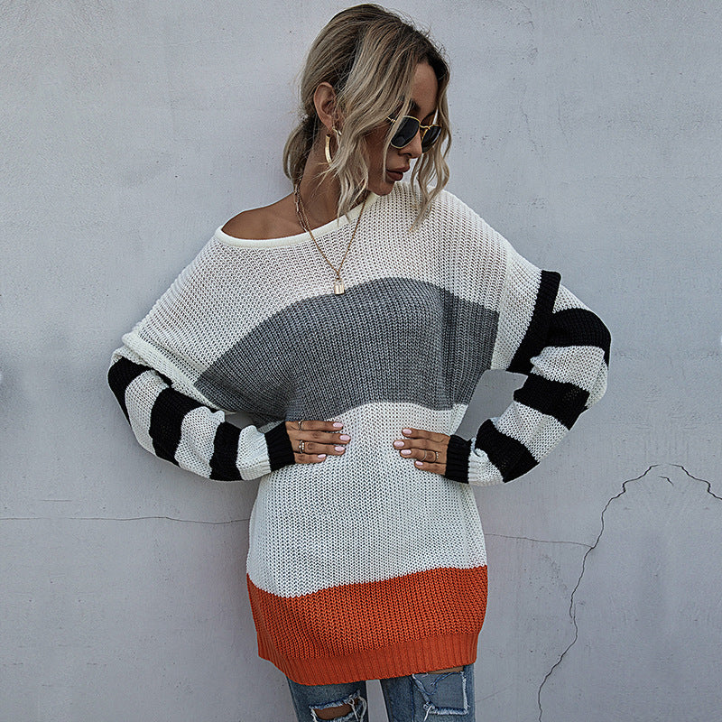 Women’s Striped Round Neck Knit Sweater - Cozy and Stylish