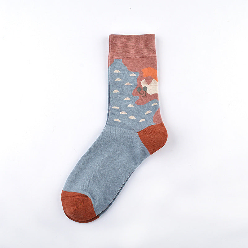 Personality Tide Socks | Lighthouse Tide Socks | Combed Cotton Embroidered Tube Socks