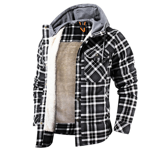 Cozy Lumberjack Style: Men's Hooded Flannel Jacket