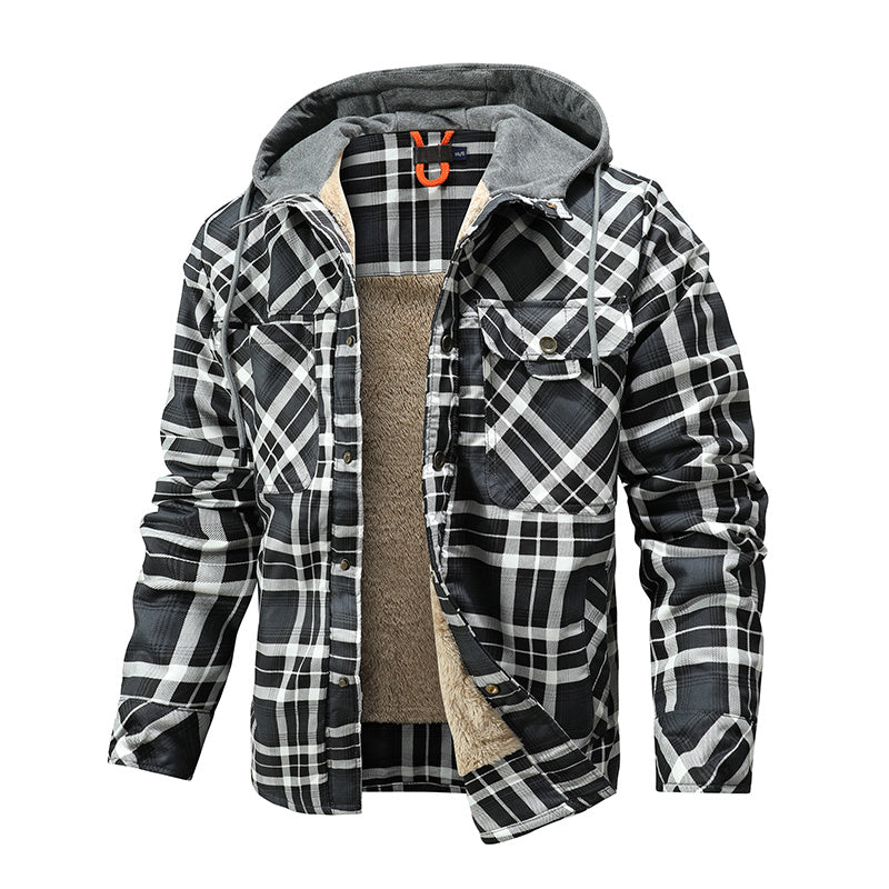 Cozy Lumberjack Style: Men's Hooded Flannel Jacket