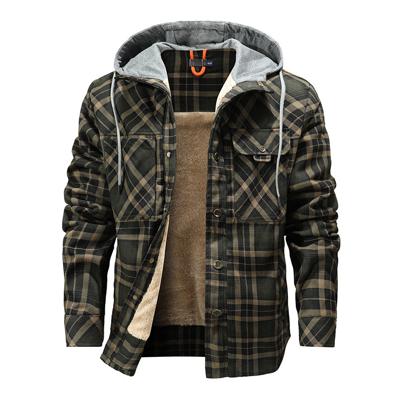 Cozy Lumberjack Style: Men's Hooded Flannel Jacket