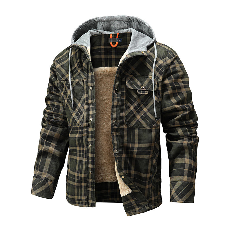 Cozy Lumberjack Style: Men's Hooded Flannel Jacket