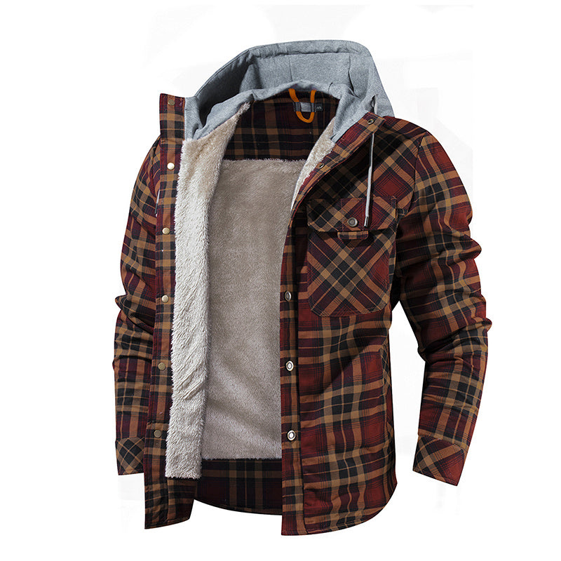 Cozy Lumberjack Style: Men's Hooded Flannel Jacket