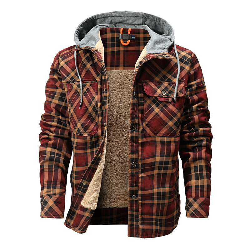 Cozy Lumberjack Style: Men's Hooded Flannel Jacket