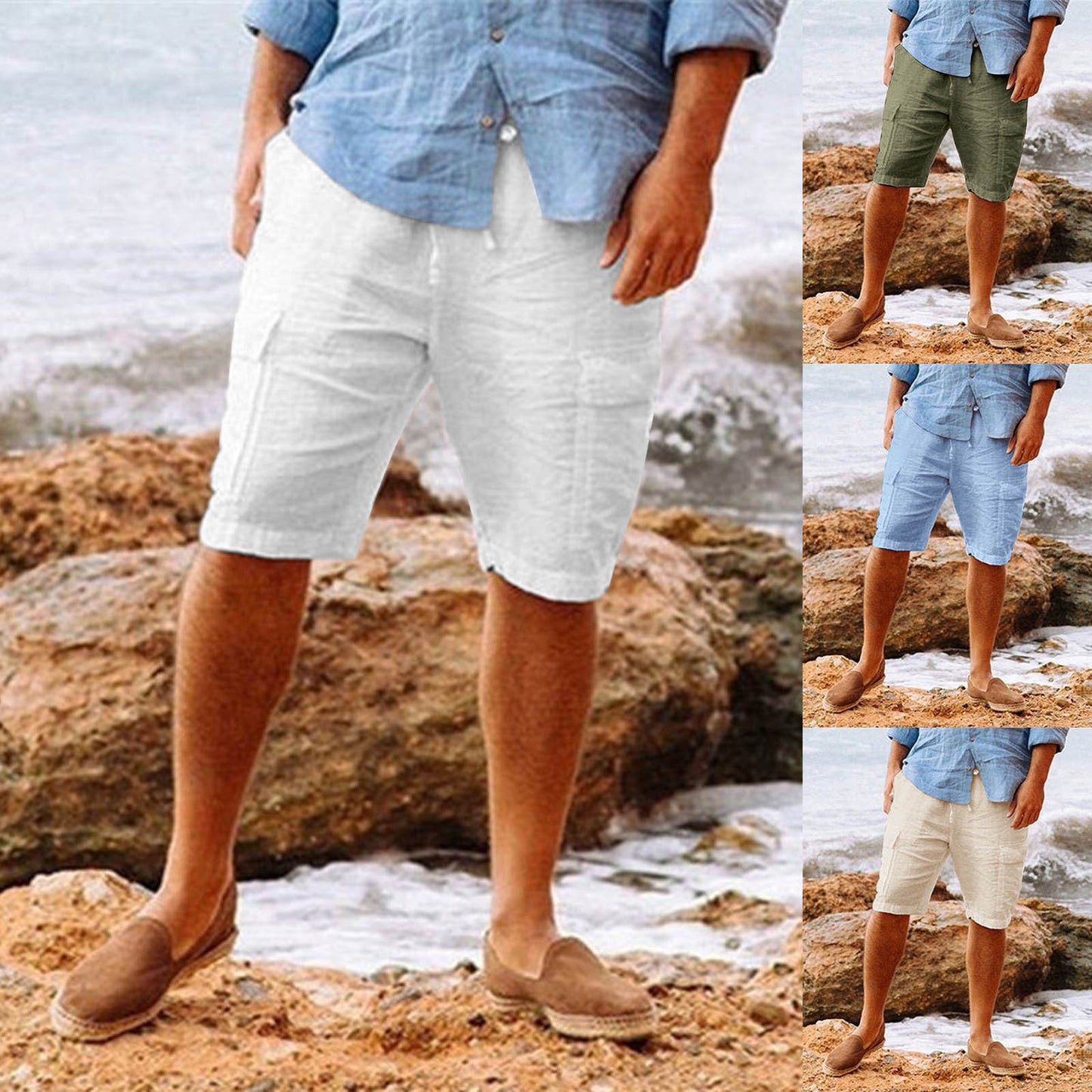 Men's Casual Vacation Beach Hawaiian Cotton Shorts