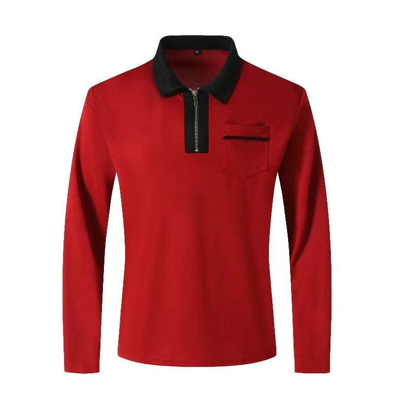 2024 Autumn Men’s Long Sleeve Zipper Polo Shirts - Casual Lapel Collar Henley Shirts with Pockets