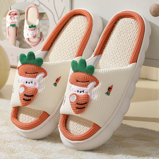 dorable Carrot Rabbit Linen Slippers - Non-Slip Indoor Shoes for Couples