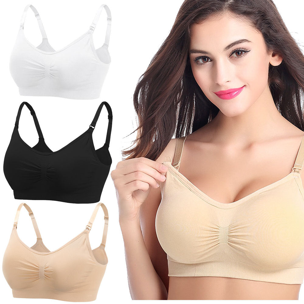 3pcs Seamless Front Buckle Breastfeeding Bra Set - Large Size, No Steel Ring