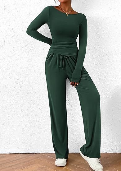 Casual Suit Asymmetric Long-sleeved T-shirt Wide-leg Pants Sportswear