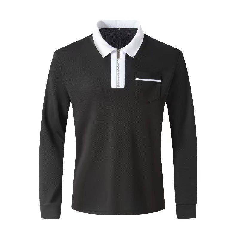 2024 Autumn Men’s Long Sleeve Zipper Polo Shirts - Casual Lapel Collar Henley Shirts with Pockets