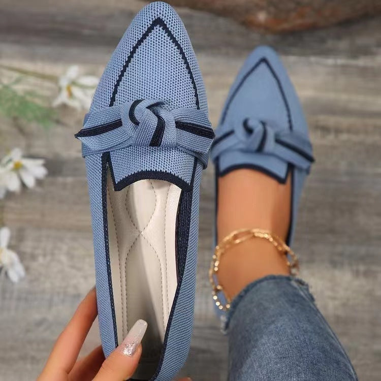 Pointed Toe Bow Flat Shoes For Women - Breathable Shoes