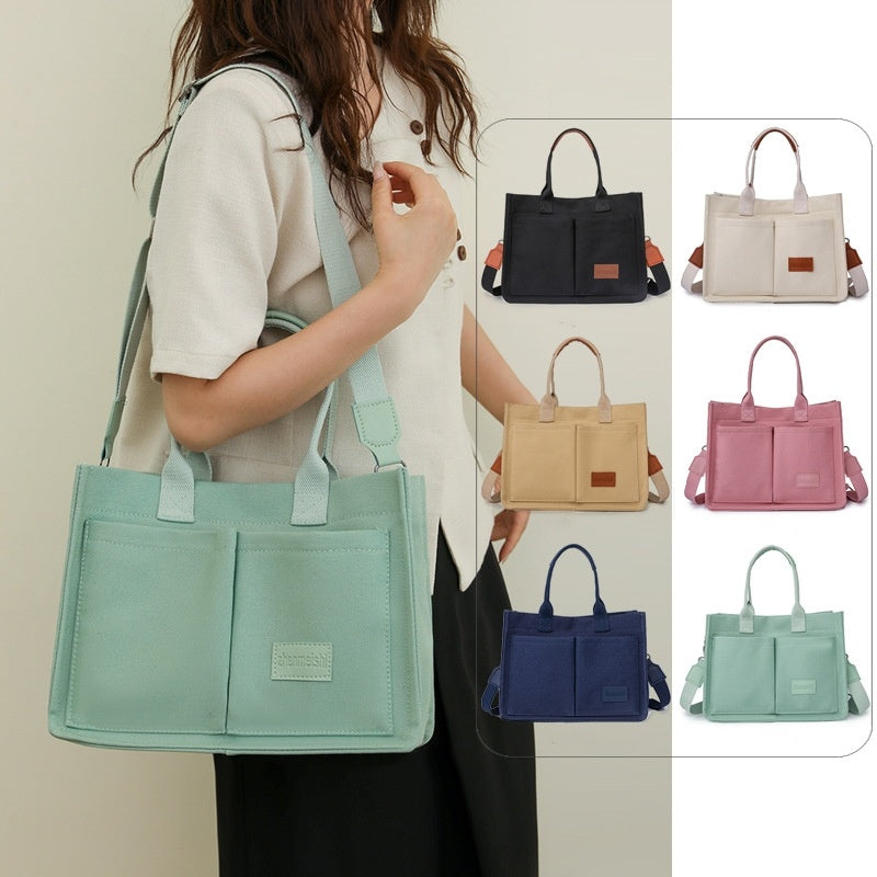 Casual Daily Canvas Tote Shoulder Bag - Large Capacity Multi-Pocket Crossbody for Women & Mommy