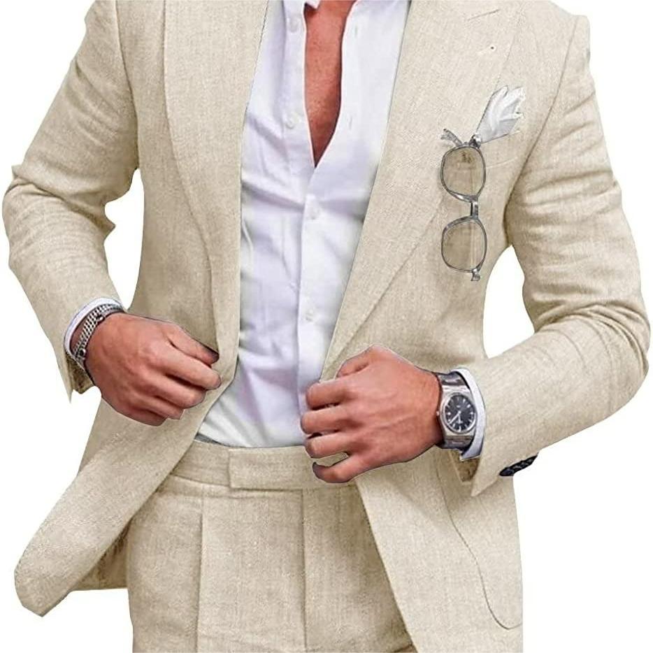 Men’s Slim Fit One-Button Solid Color Suit - Two-Piece Set