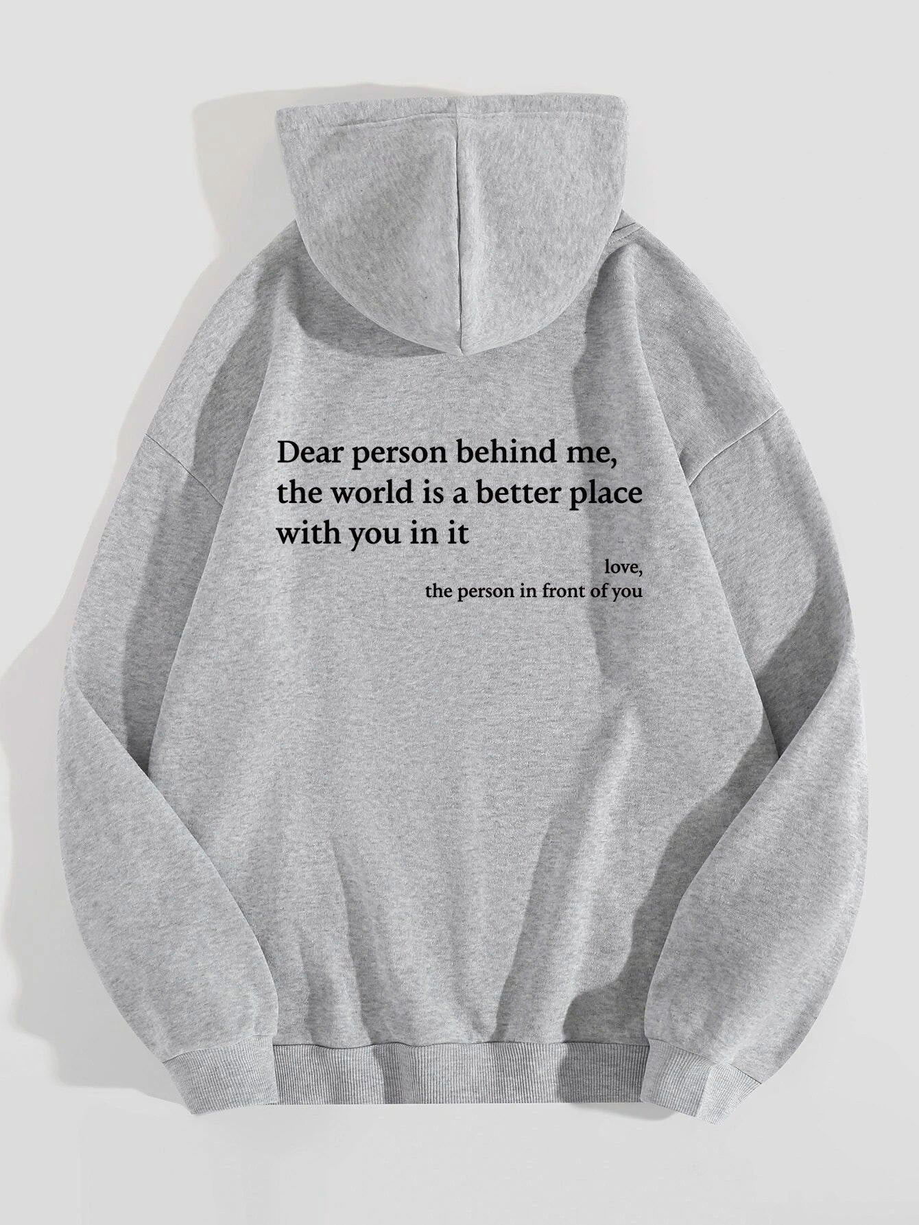 Trendy Unisex Plush Hoodie with Letter Print and Kangaroo Pocket - Women’s Drawstring Design