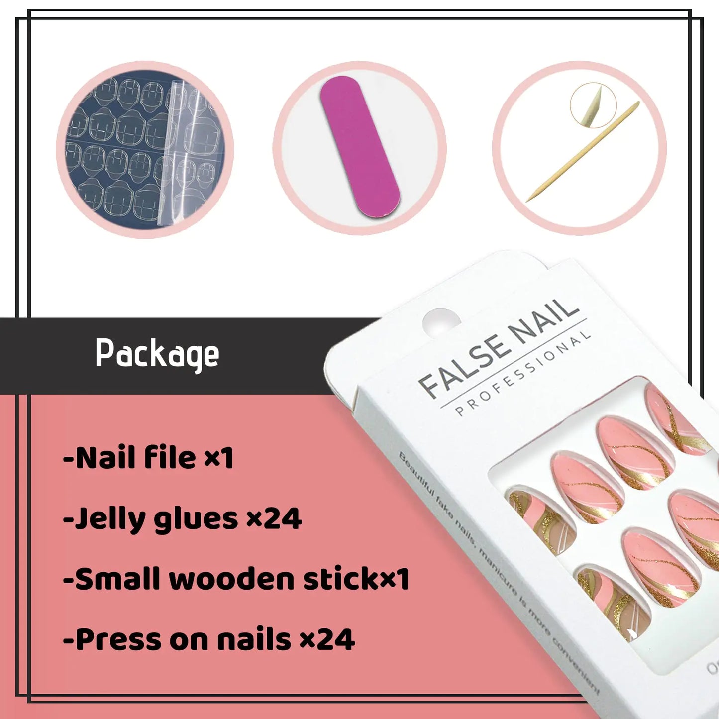 YOSOMK Press on Nails Medium Almond Fake Nails with Swirl Designs Glossy Stick on Artificial Nails Glitter Sequins Full Cover Pink False Nails for Women Orange pink