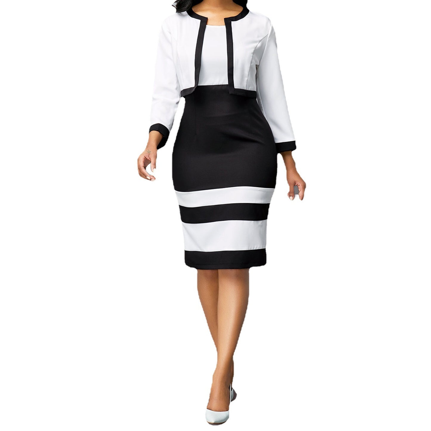 Modern Chic: Two-Tone Slim-Fit Dress for Work & Beyond