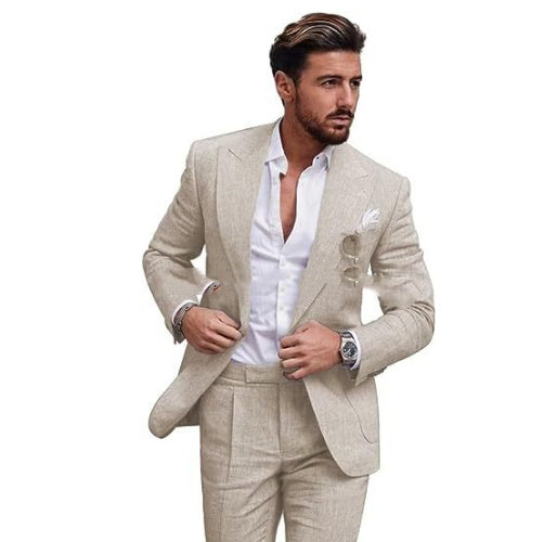 Men’s Slim Fit One-Button Solid Color Suit - Two-Piece Set