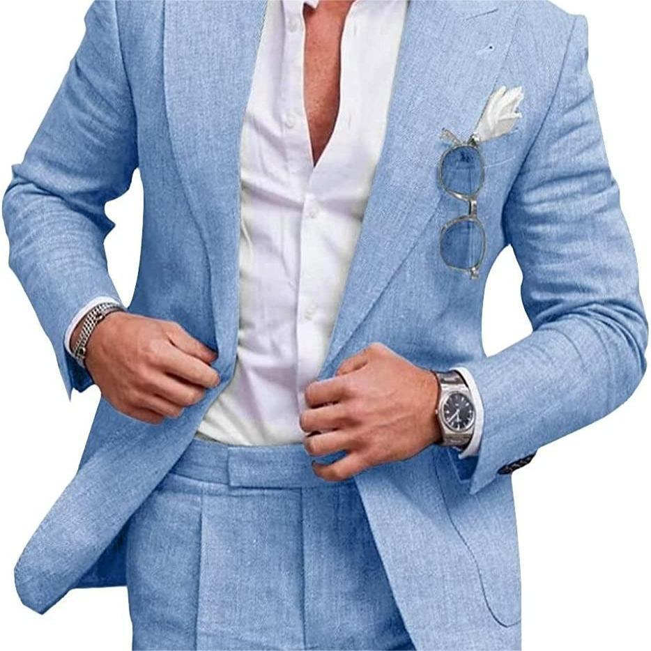 Men’s Slim Fit One-Button Solid Color Suit - Two-Piece Set