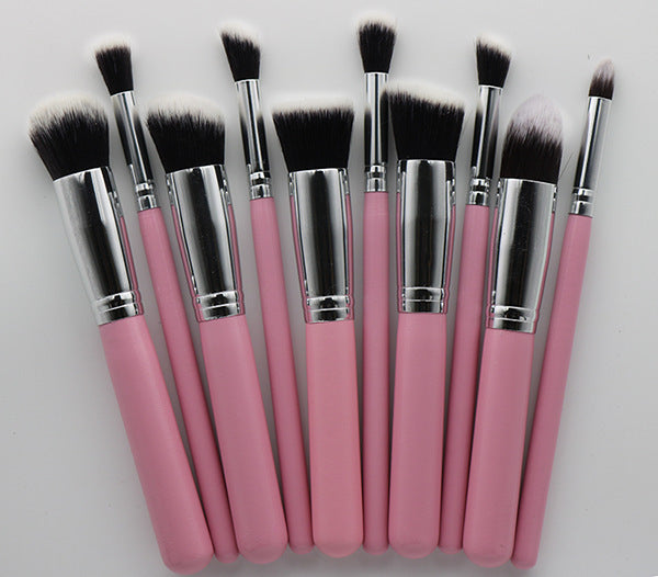 Premium 10-Piece Makeup Brush Set: Rayon Brushes with Wooden Handles