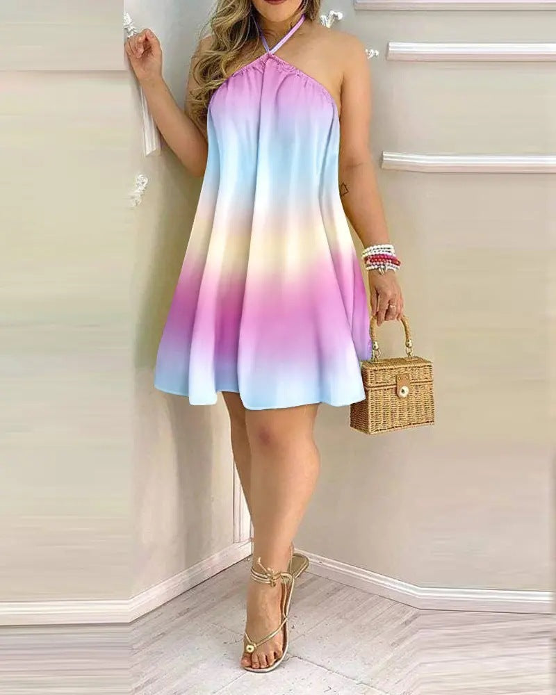 Summer Printed Dress With Off-Shoulder Hanging For Women