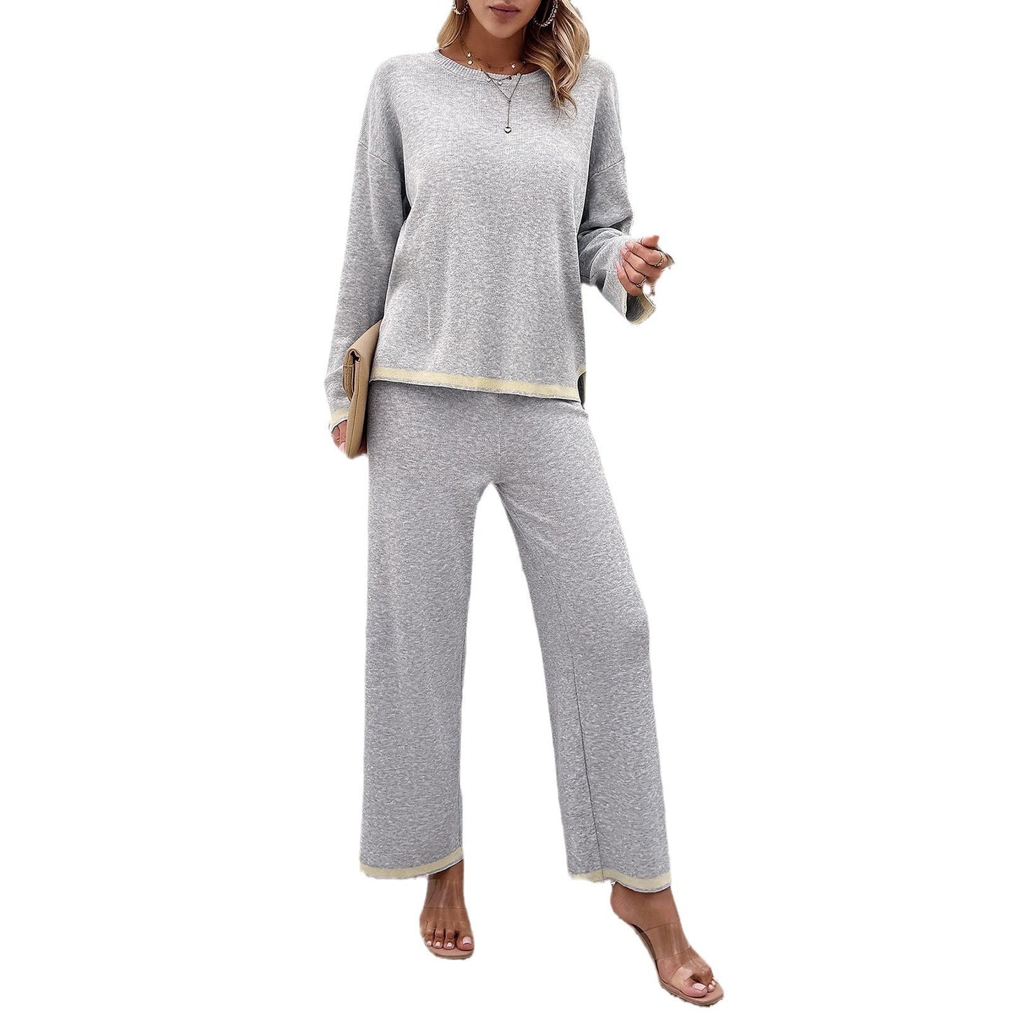 Women's Knitted Solid Color Long-sleeve Suit