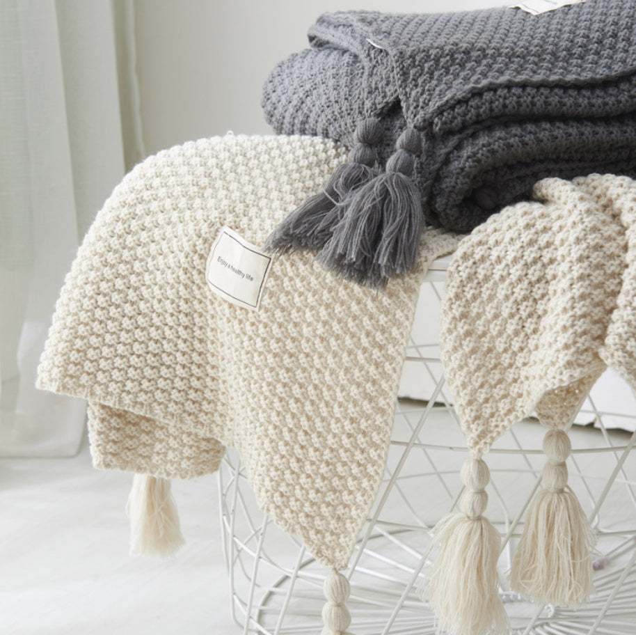 Fringed Knitting Blanket | Wool Blanket