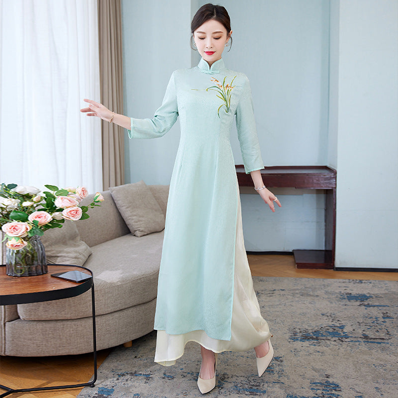 Vintage-Inspired Women’s Embroidered Dress - Elegant Retro Fashion