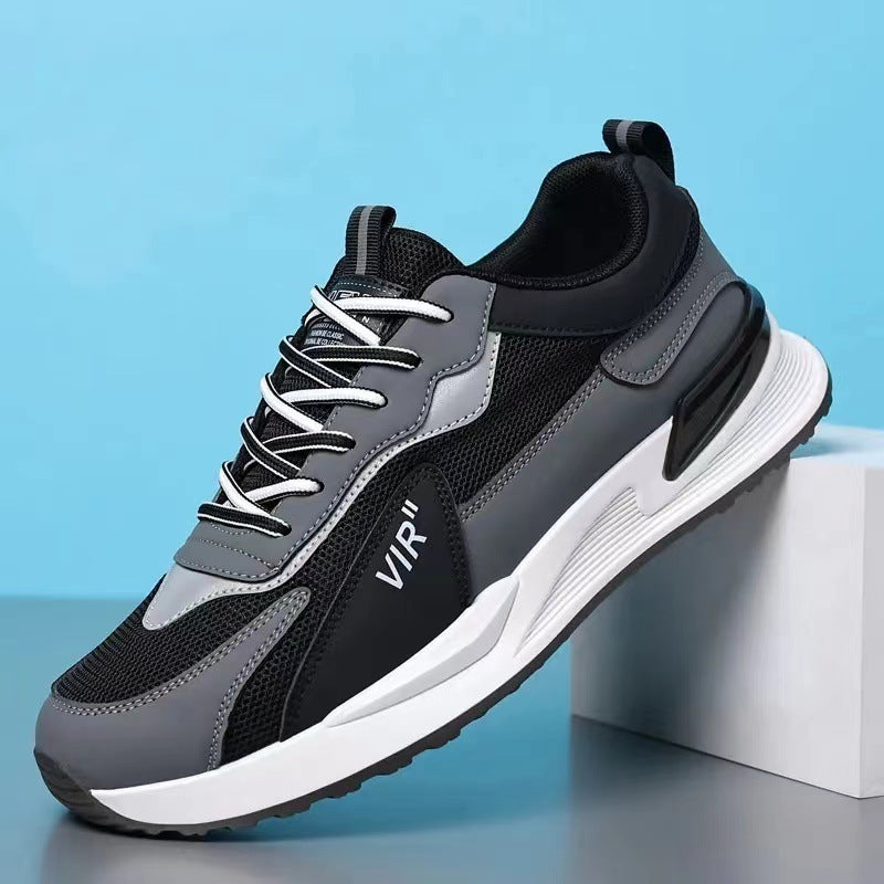 Men's Color Block Mesh Sneakers: Fashion Casual Lace-up, Breathable Outdoor Running Sports Shoes