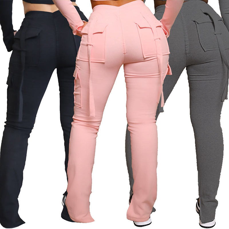 High Waist Cargo Pants for Women: Drawstring, Wide Leg, and Stylish with Pockets