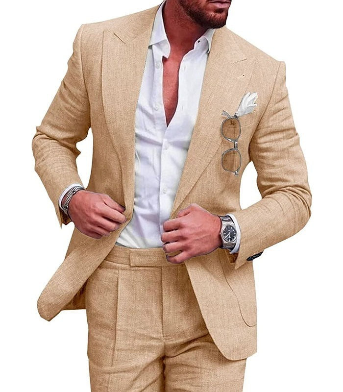 Men’s Slim Fit One-Button Solid Color Suit - Two-Piece Set