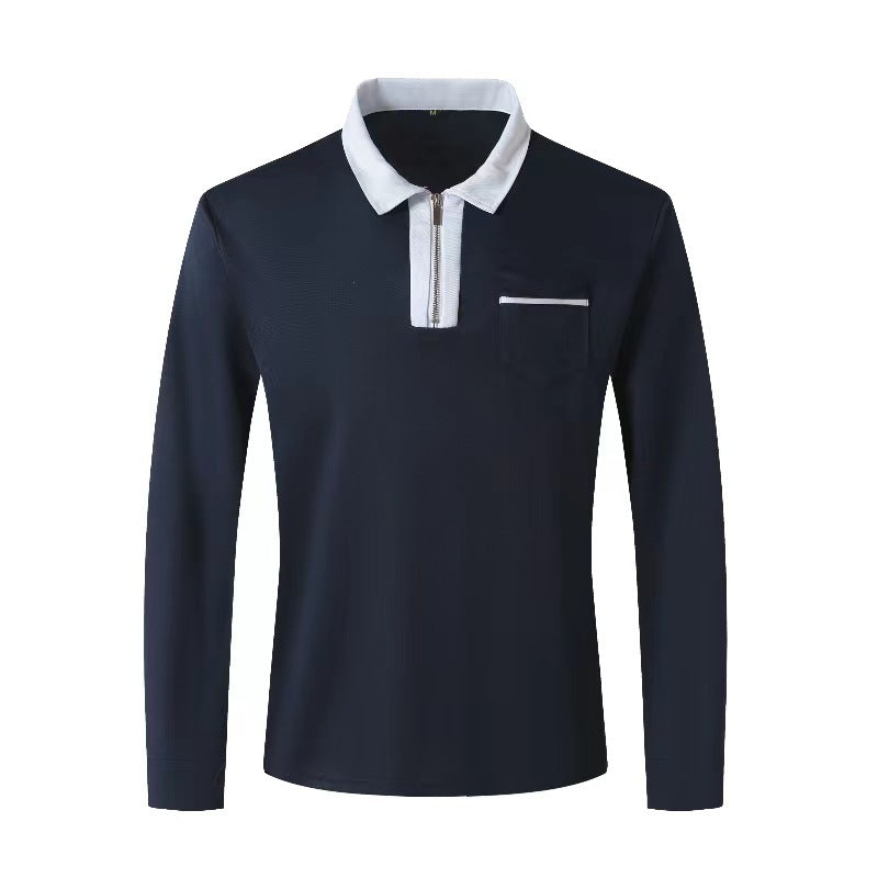 2024 Autumn Men’s Long Sleeve Zipper Polo Shirts - Casual Lapel Collar Henley Shirts with Pockets