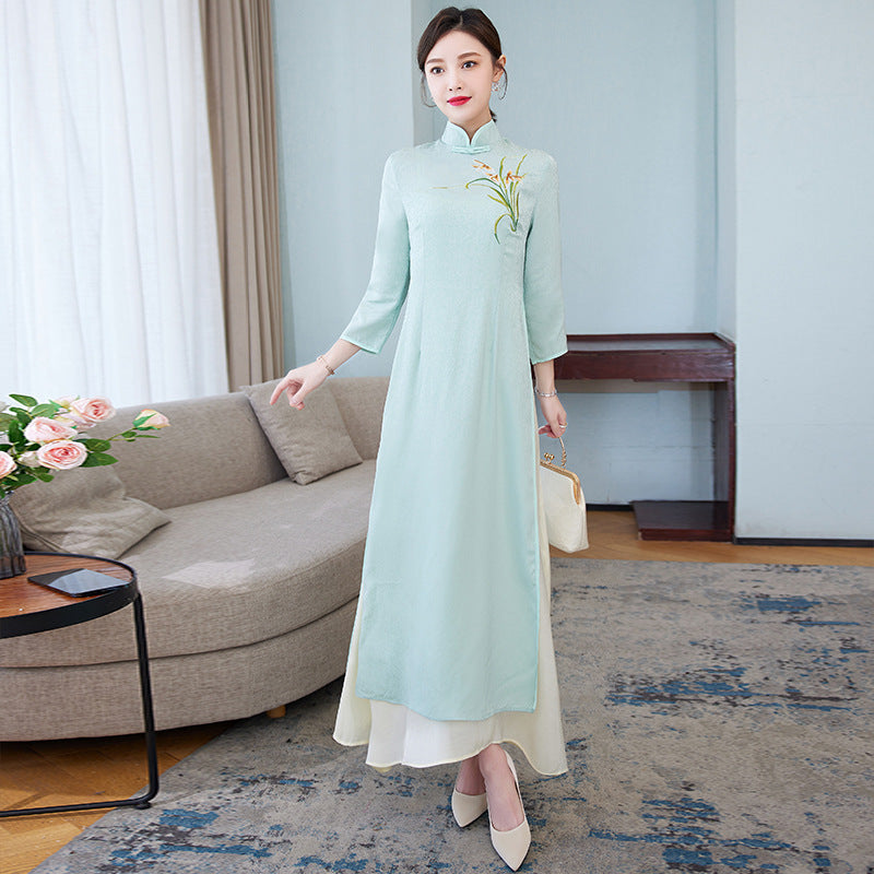 Vintage-Inspired Women’s Embroidered Dress - Elegant Retro Fashion