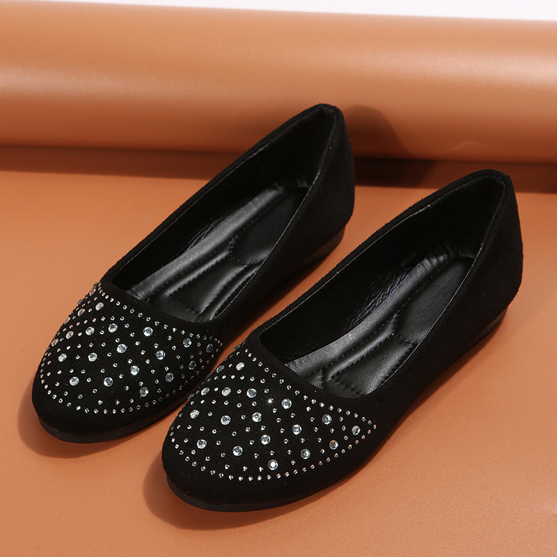 Women’s Rhinestone-Embellished Round Toe Loafers - Fashionable and Cozy Casual Flats