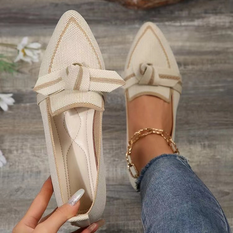 Pointed Toe Bow Flat Shoes For Women - Breathable Shoes