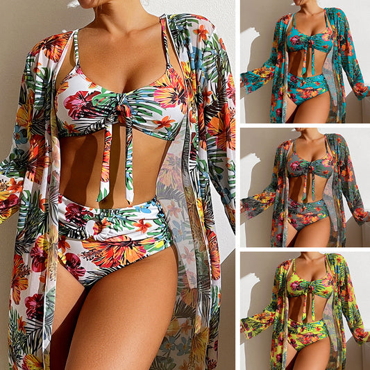 Summer Swimwear Long Sleeved Blouse With Three Piece Suit