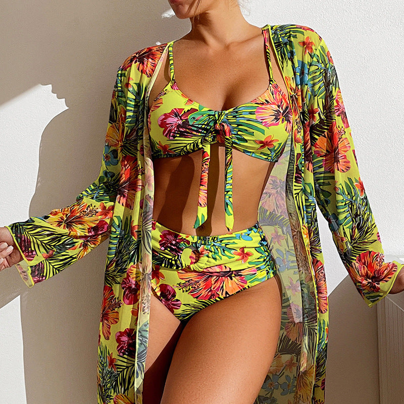 Summer Swimwear Long Sleeved Blouse With Three Piece Suit