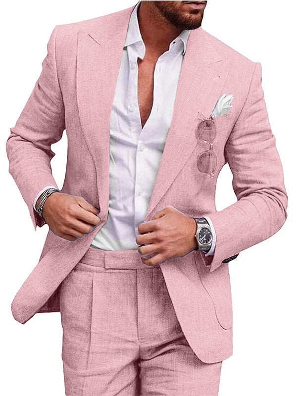 Men’s Slim Fit One-Button Solid Color Suit - Two-Piece Set