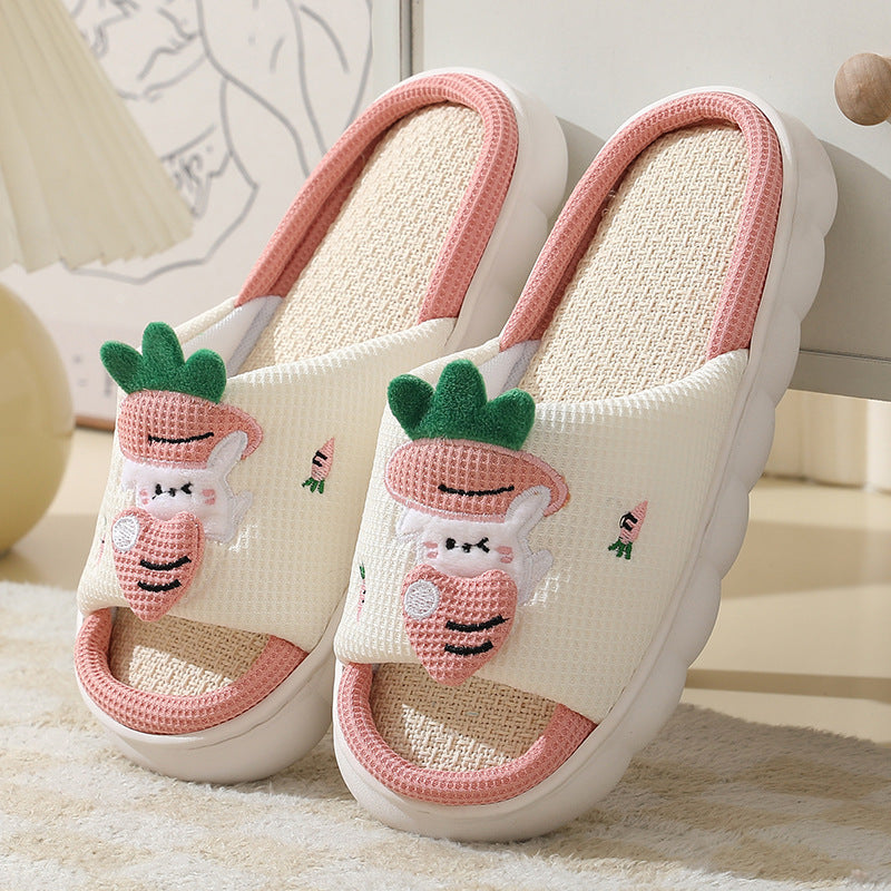 dorable Carrot Rabbit Linen Slippers - Non-Slip Indoor Shoes for Couples