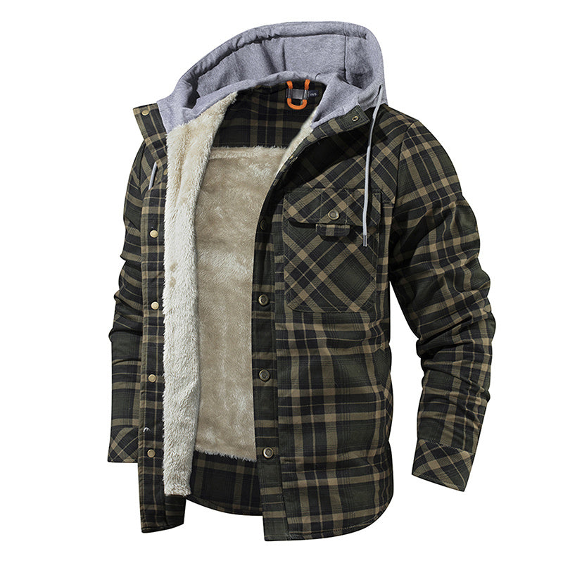 Cozy Lumberjack Style: Men's Hooded Flannel Jacket