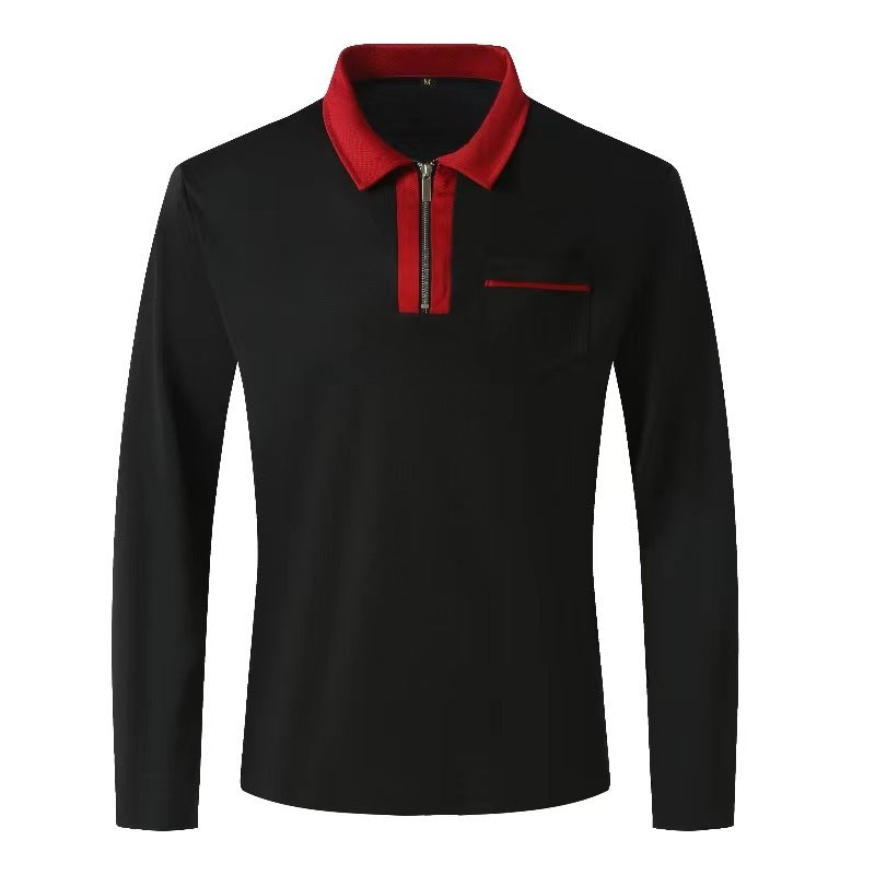 2024 Autumn Men’s Long Sleeve Zipper Polo Shirts - Casual Lapel Collar Henley Shirts with Pockets